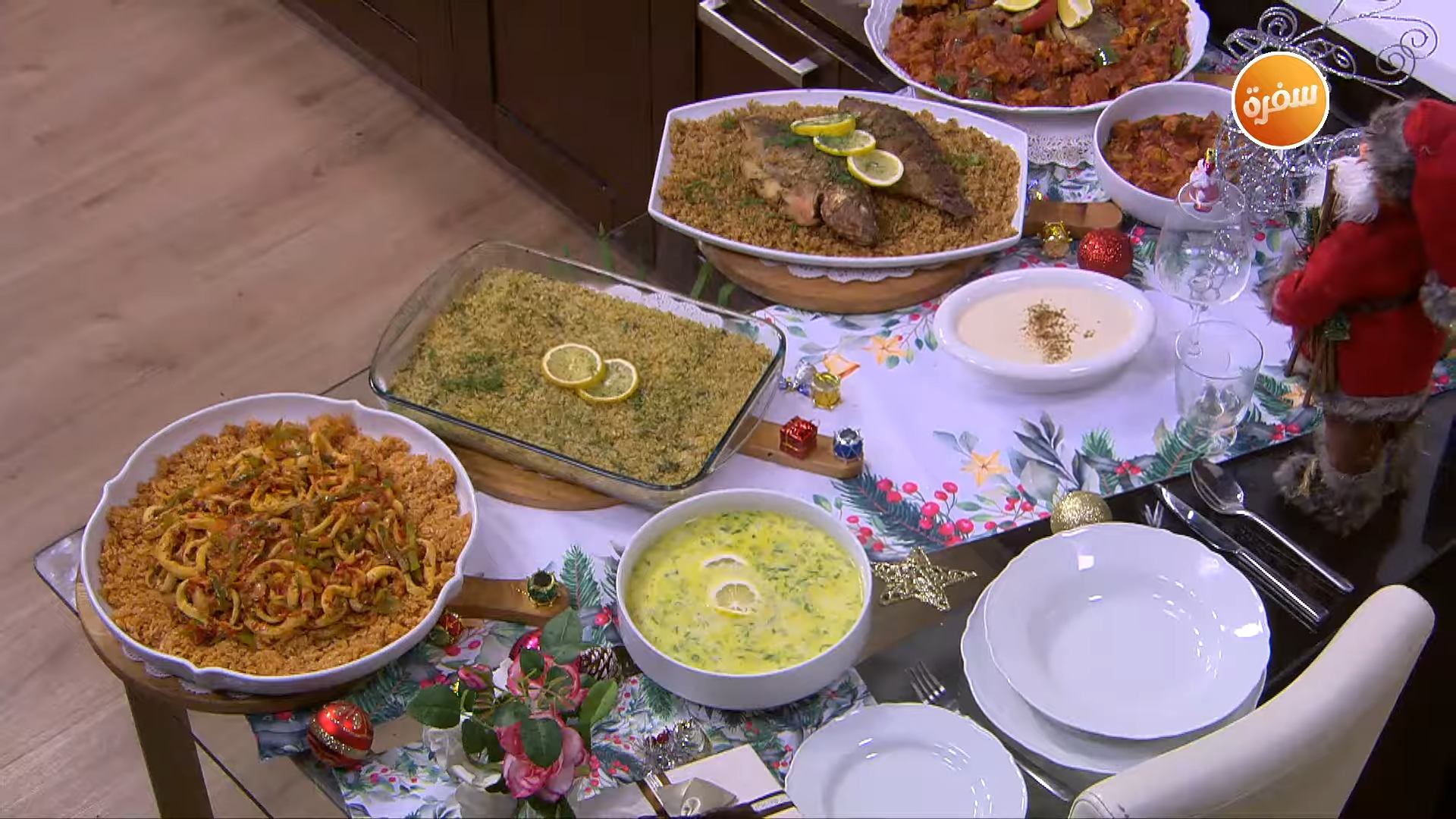 سمك بالفريك - شوربة سي فوود - كاليماري بالهريسة - مسقعة بلطي