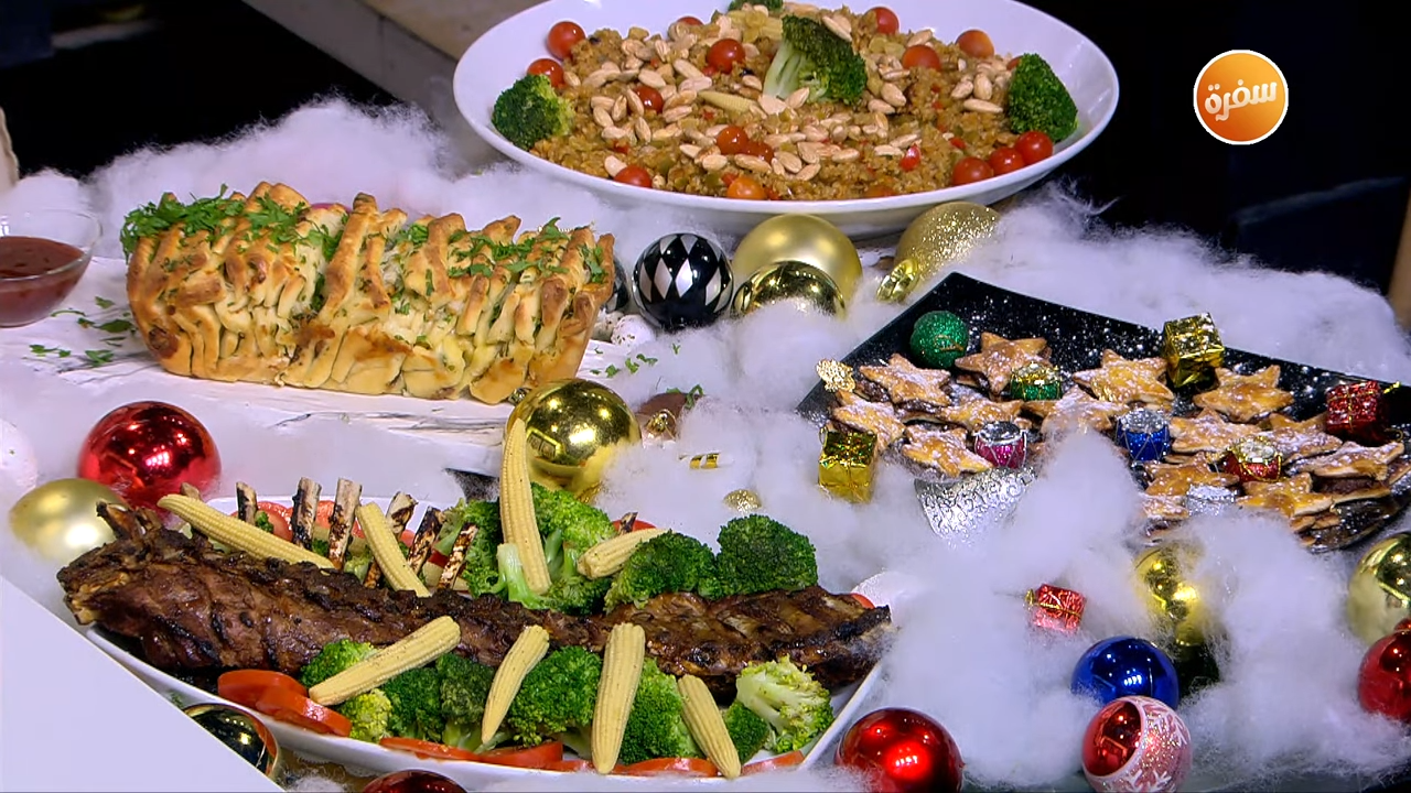 ضلع ضاني مشوي - خبز بالثوم والجبن - فريك بالفلفل - نجمة الشيكولاتة