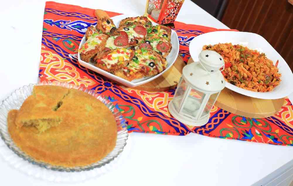 بانيه بيتزا - مكرونة بالبسطرمة والزيتون - كنافة بالمكسرات