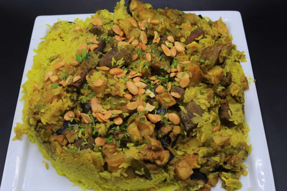 أرز بالبطاطس والباذنجان